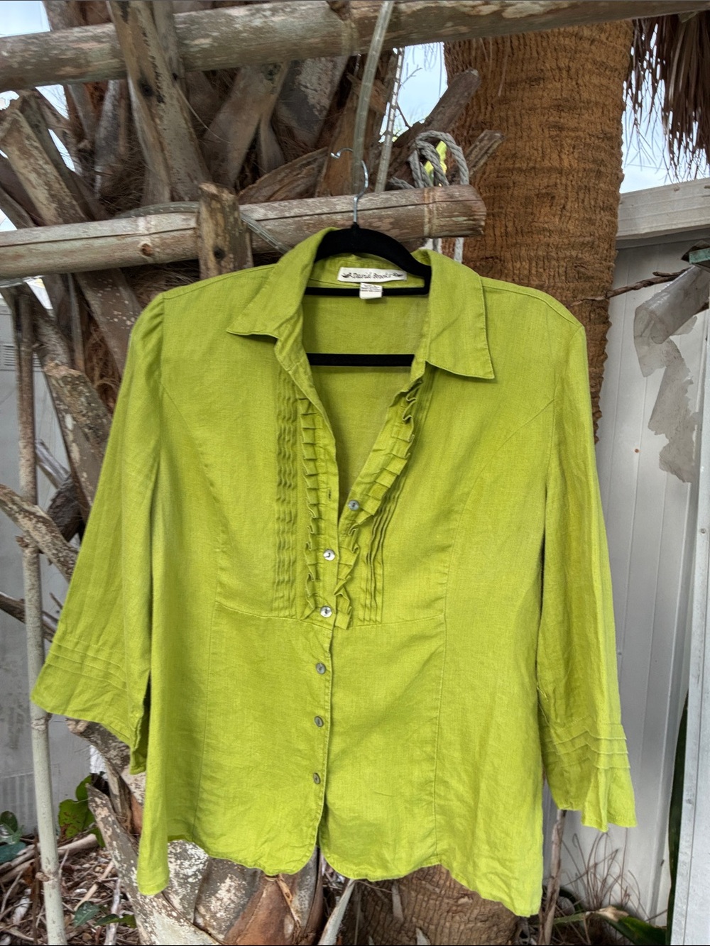 david brooks Lime Green Ruffled Button-Front Women's Shirt